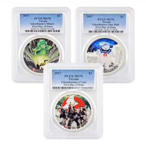 Complete set of 3 Tuvalu $1 silver coins – Ghostbusters 2017