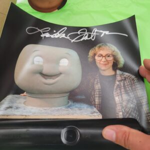 Linda Frobos – Signed photo with Stay Puft Marshmallow Man (puppeteer)
