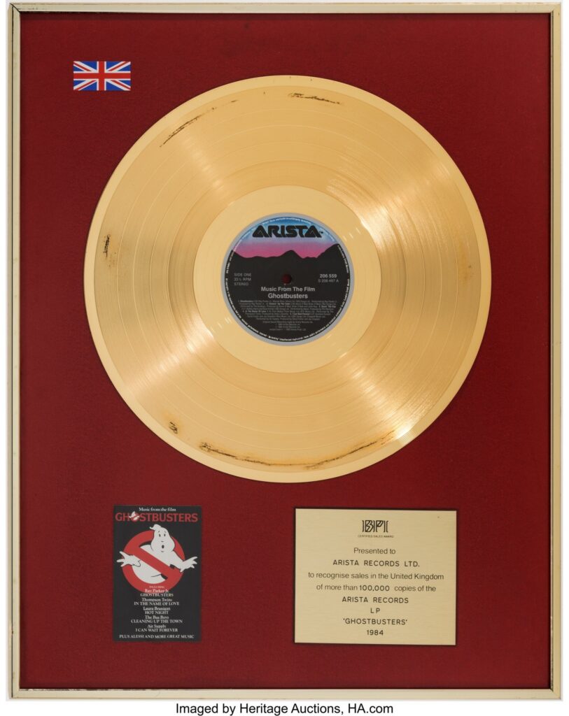 Ghostbusters Soundtrack – BPI Gold Sales Award (Arista Records Ltd., 1984)